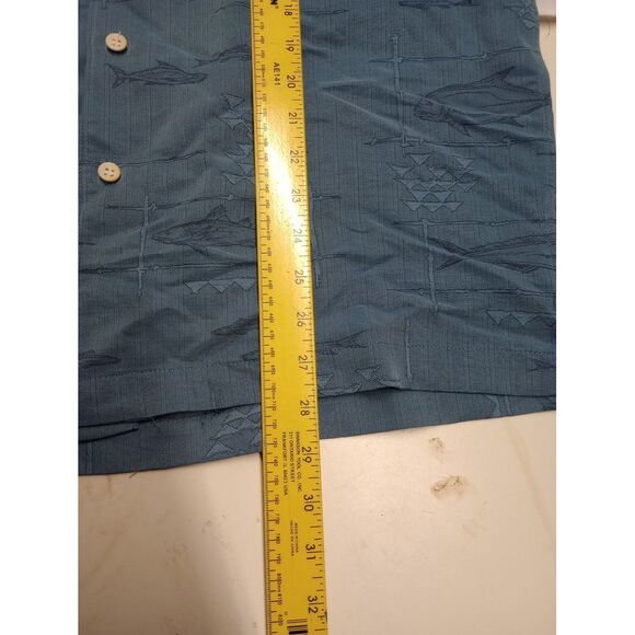 Quicksilver Waterman Shirt Medium Blue Fish Print Button Up Short Sleeve Mens - Picture 8 of 11